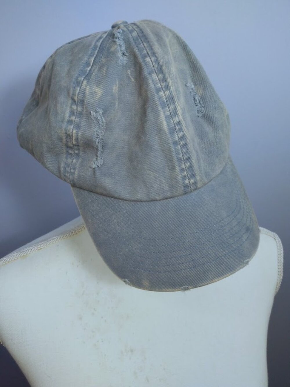 David and Young Distressed Denim Baseball Cap Light Wash Ripped Women's OSFM